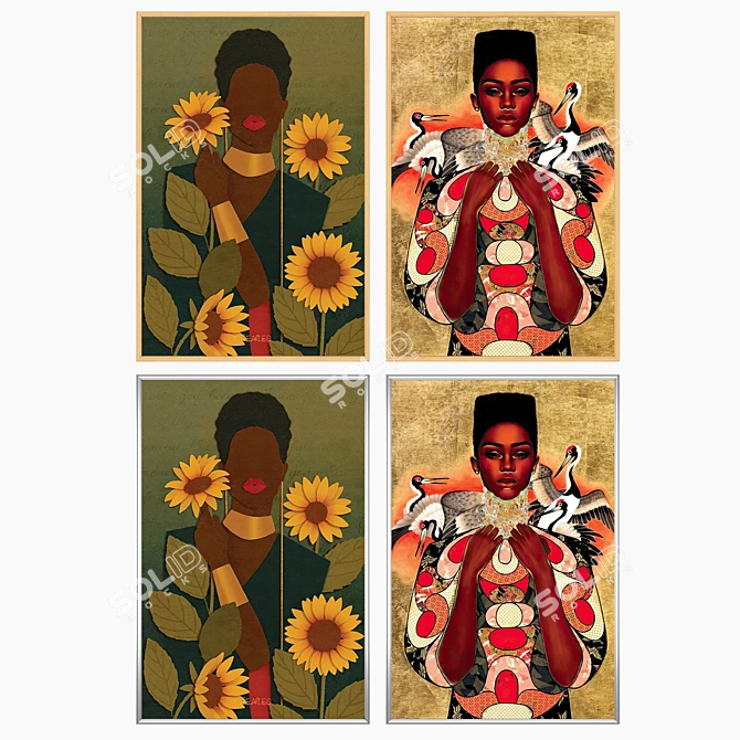 Modern Art Set with Frames 3D model image 3