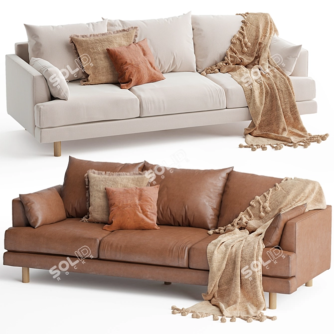 Premium 3-Seater Sofa: Luxury Living 3D model image 1