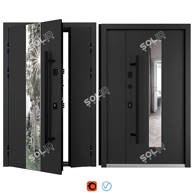 UFO Black Entry Door Set 3D model image 1