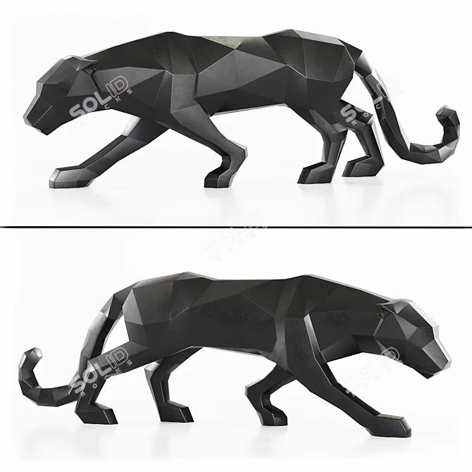 Geometric Black Leopard Figurine Decor 3D model image 4
