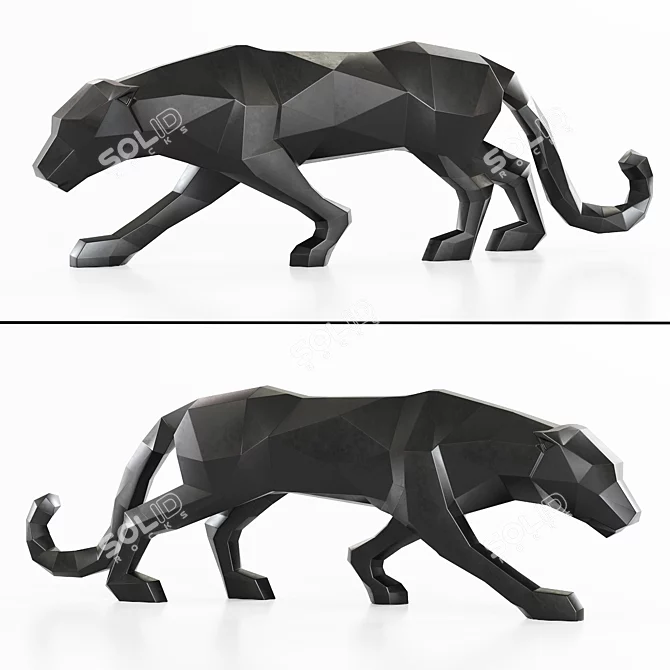 Geometric Black Leopard Figurine Decor 3D model image 5