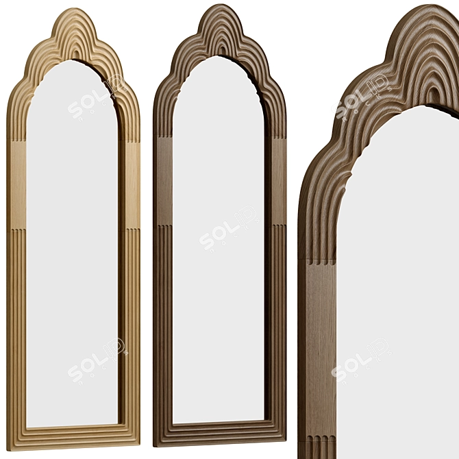 Elegant Wood Textured Oval Mirror 3D model image 1