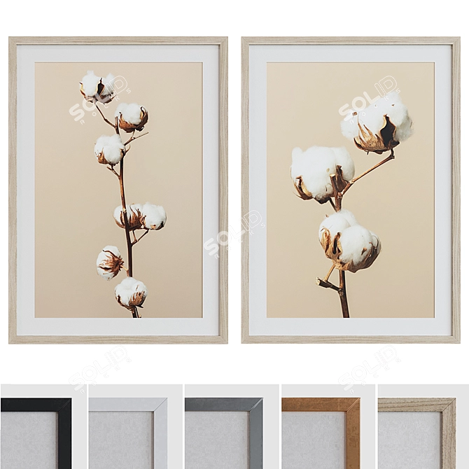 Modern Cotton Branch Picture Frame Set 3D model image 1