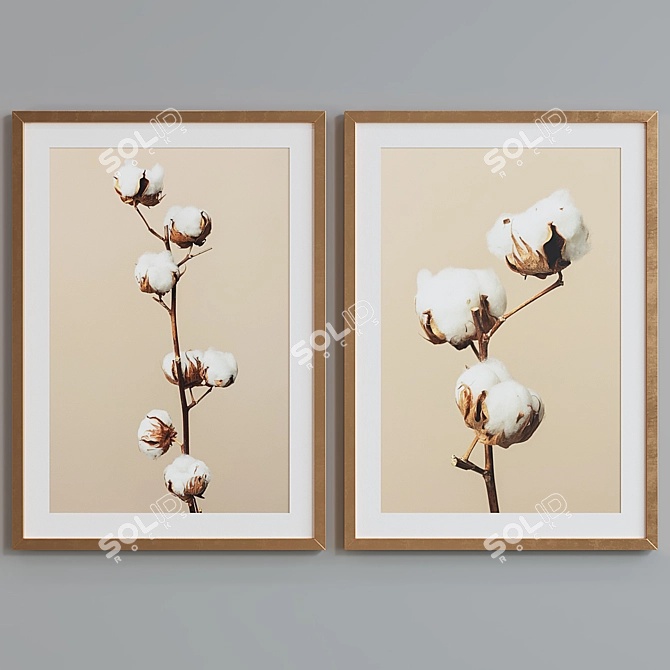 Modern Cotton Branch Picture Frame Set 3D model image 2
