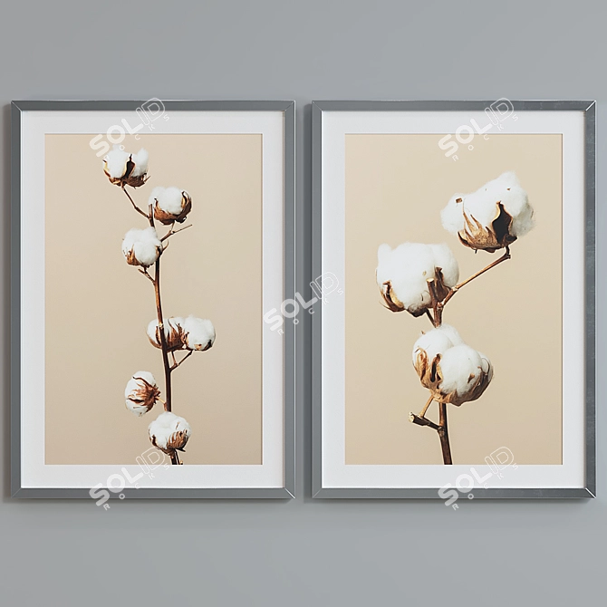 Modern Cotton Branch Picture Frame Set 3D model image 3