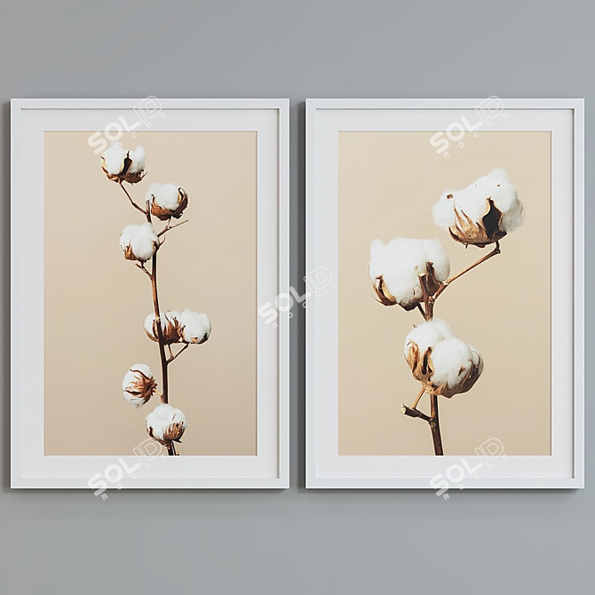 Modern Cotton Branch Picture Frame Set 3D model image 4