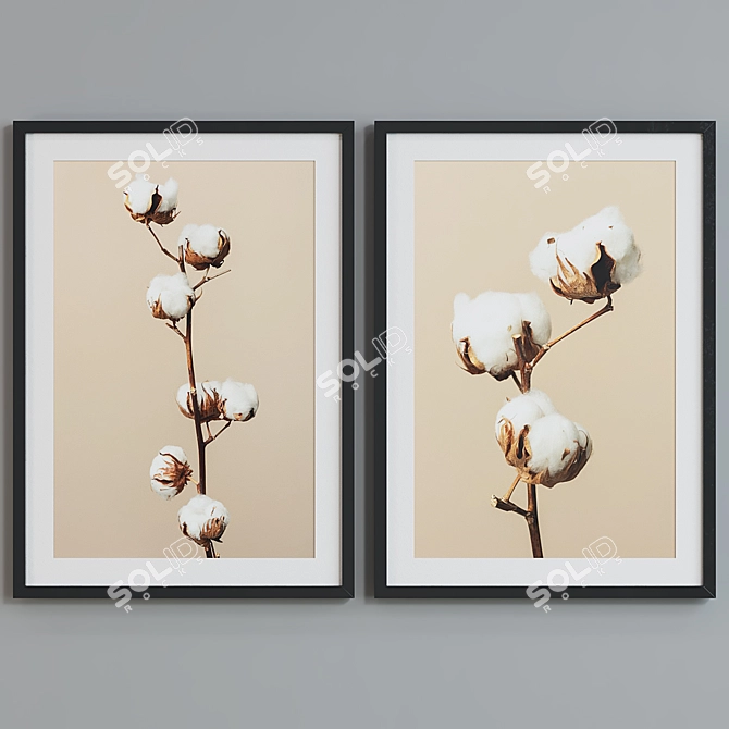 Modern Cotton Branch Picture Frame Set 3D model image 5