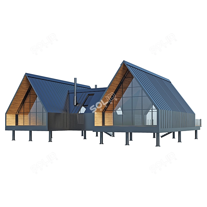 Metal Wood Sauna House Terrace 3D model image 3