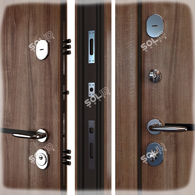 Modern Entry Metal Door Set 3D model image 2