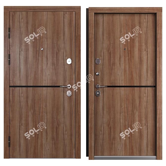 Modern Entry Metal Door Set 3D model image 3