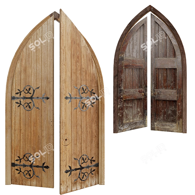 Gothic Quadro Wooden Door 300cm 3D model image 1