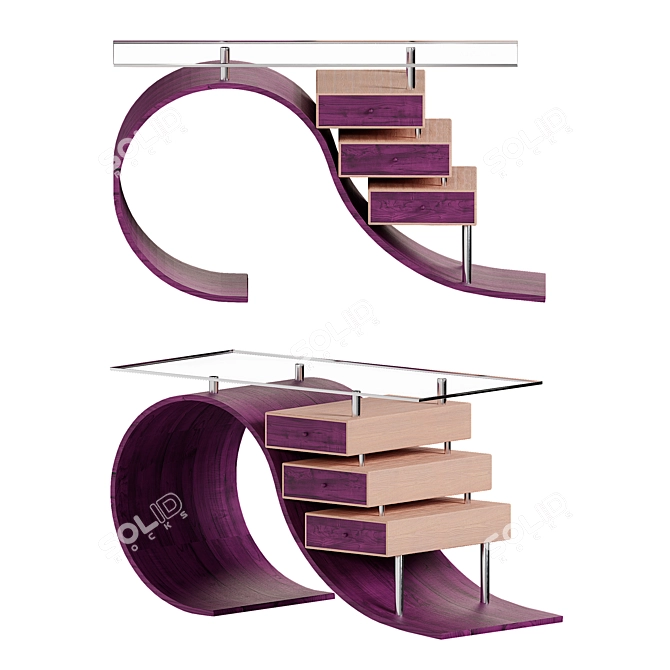 Curved Designer Table with Unique Base 3D model image 1