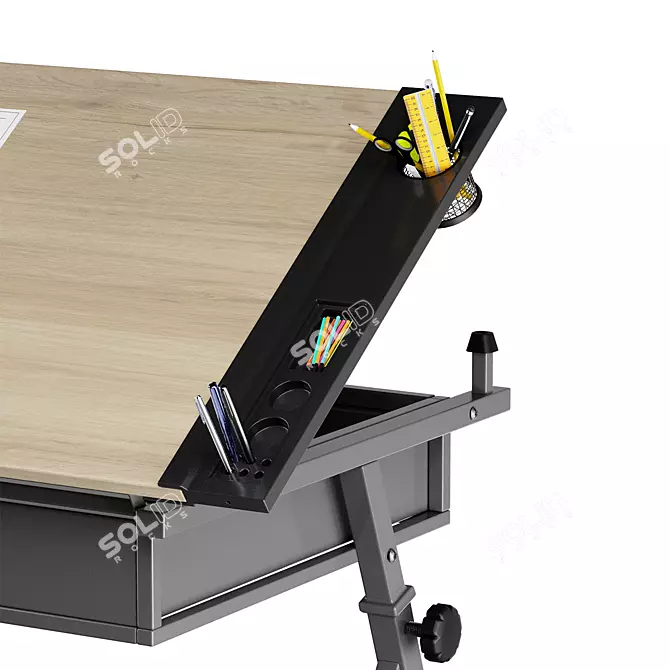 Adjustable Drawing Table with Chair 3D model image 2