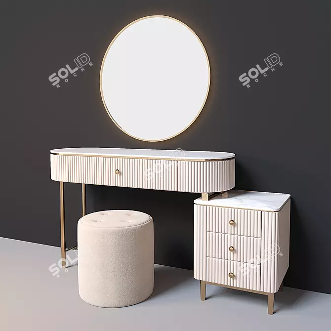 Elegant Vanity Set with Mirror 3D model image 1