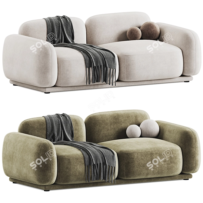 Luxurious Velvet 2-Seater Sofa 3D model image 1