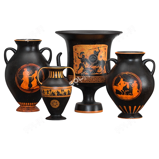 Handcrafted Ancient Greek Clay Vases 3D model image 1