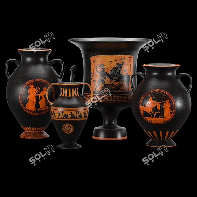 Handcrafted Ancient Greek Clay Vases 3D model image 2