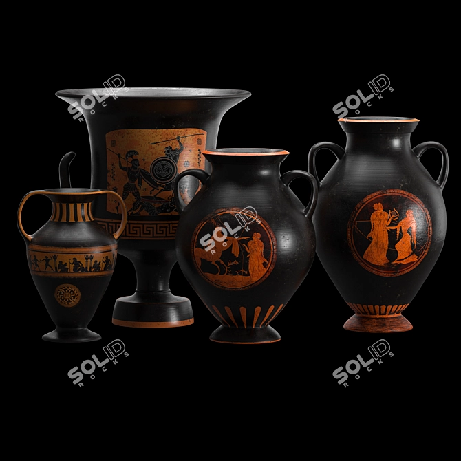 Handcrafted Ancient Greek Clay Vases 3D model image 3