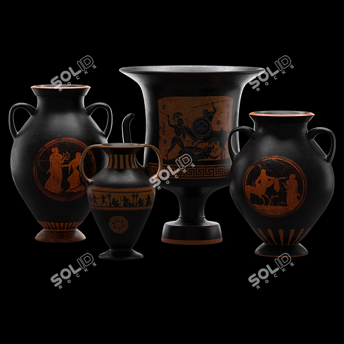 Handcrafted Ancient Greek Clay Vases 3D model image 4