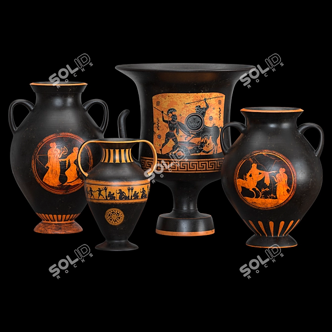 Handcrafted Ancient Greek Clay Vases 3D model image 5