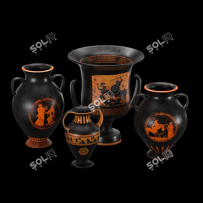 Handcrafted Ancient Greek Clay Vases 3D model image 7