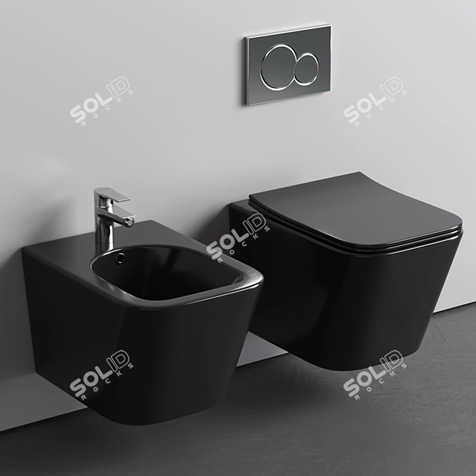 Italian Wall-Hung Bidet/Toilet Set 3D model image 2