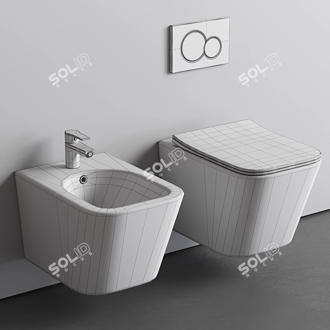 Italian Wall-Hung Bidet/Toilet Set 3D model image 3