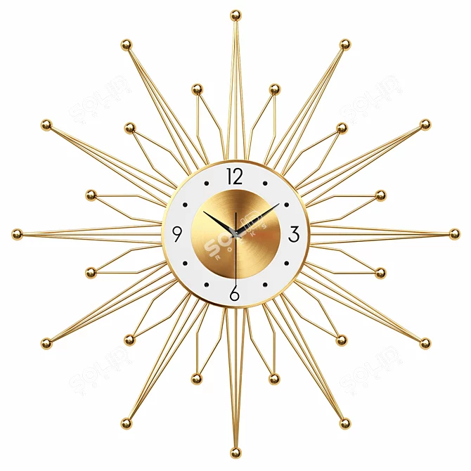 Luxury Sunburst Gold Wall Clock 3D model image 1