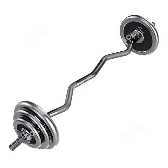 Curved Weight Bar & Weights 3D model image 1