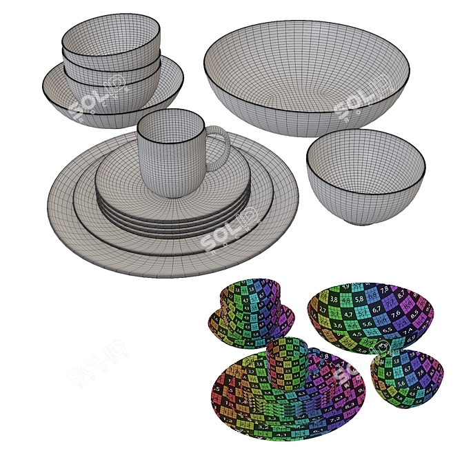 PBR Textured Dinnerware Set 3D Model 3D model image 3