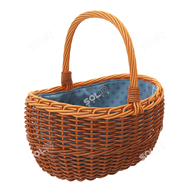 Oval Wicker Basket With Handle 3D model image 1