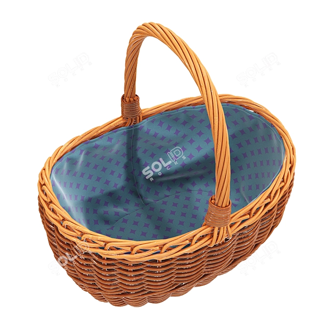 Oval Wicker Basket With Handle 3D model image 3