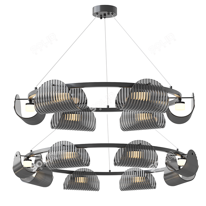 Smoke Glass LED Ring Chandelier 3D model image 1