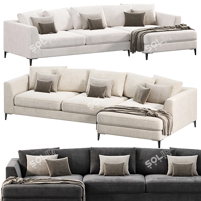 Elegant Meridian Chaise Sofa ensemble 3D model image 1