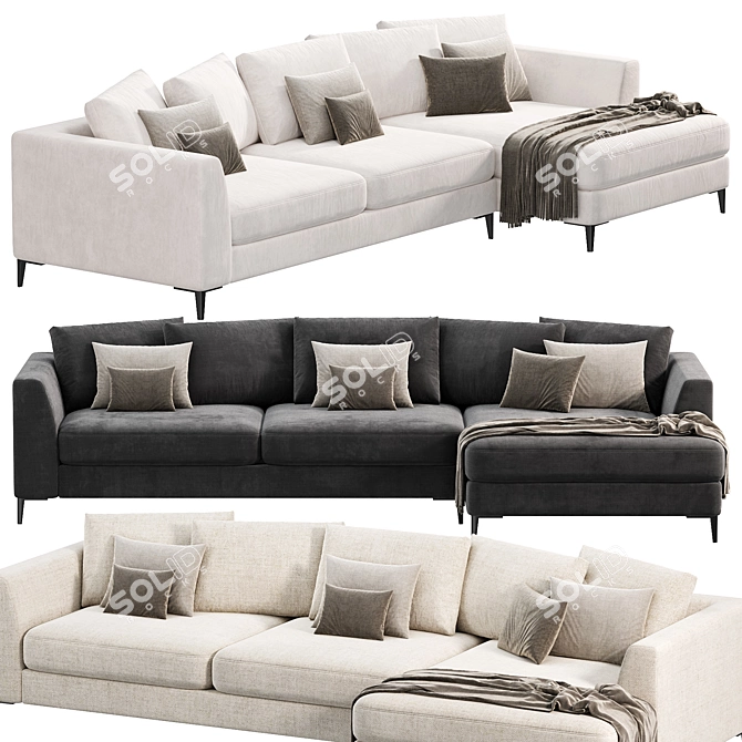 Elegant Meridian Chaise Sofa ensemble 3D model image 2