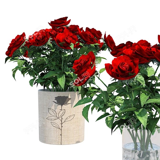 Red Rose Vases Set Beauty 3D model image 3