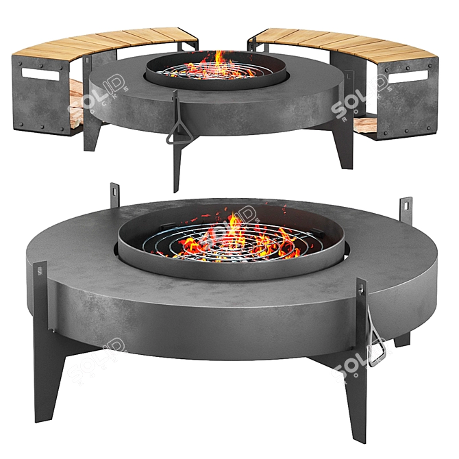 Sleek Outdoor BBQ Firepit 3D model image 1