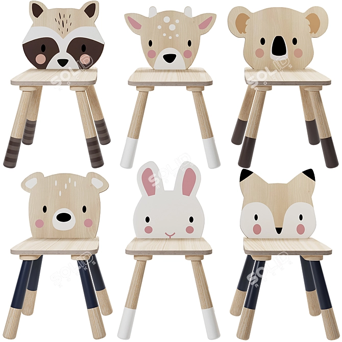 Enchanting Forest Animal Kids Chairs 3D model image 1