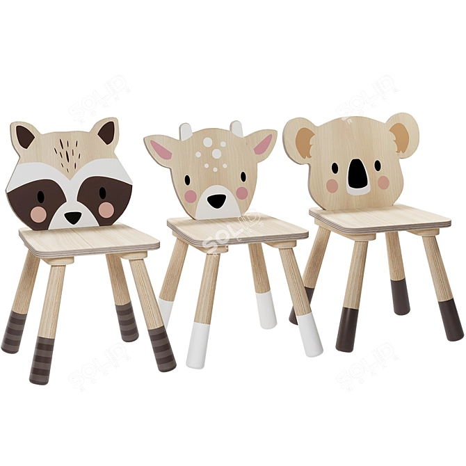 Enchanting Forest Animal Kids Chairs 3D model image 2