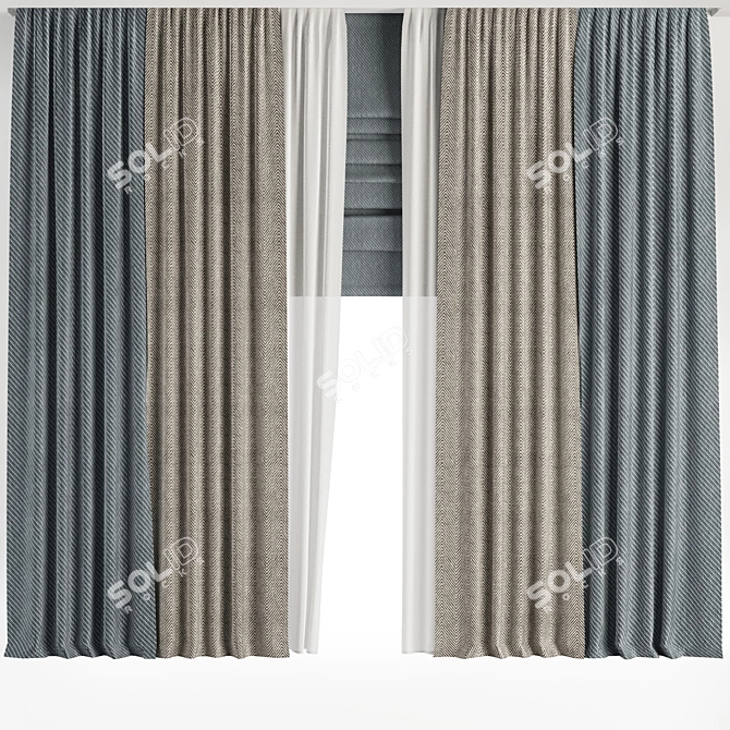 Luxury 3D Curtain Set M1 3D model image 1