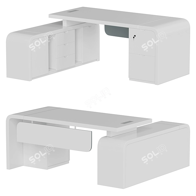 Modern White Computer Desk with Storage 3D model image 1