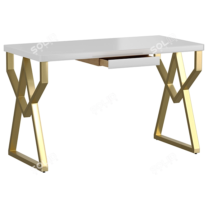 Modern White Writing Desk Home Office 3D model image 2