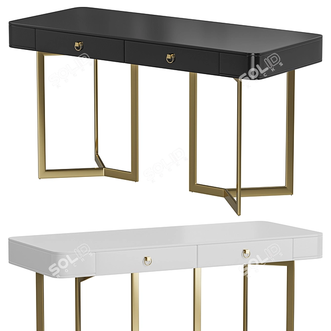 Modern Black Writing Desk with Gold Base 3D model image 1