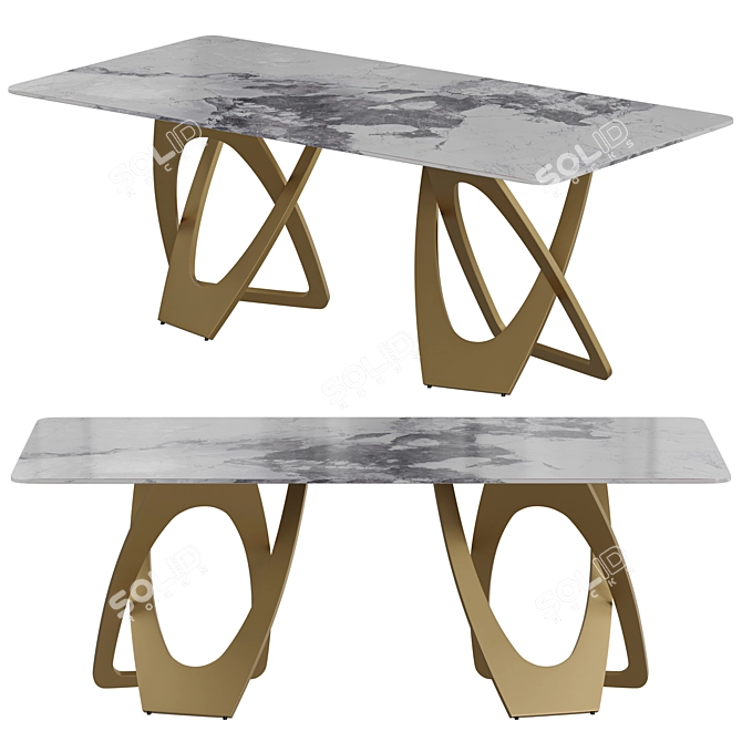 Modern Gold Stone Dining Table 3D model image 1