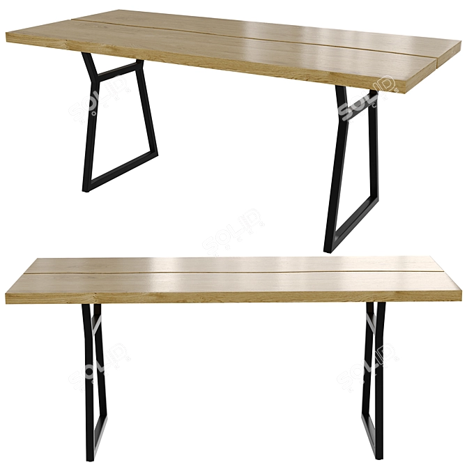 Rustic Farmhouse Wood Metal Dining Table 3D model image 1