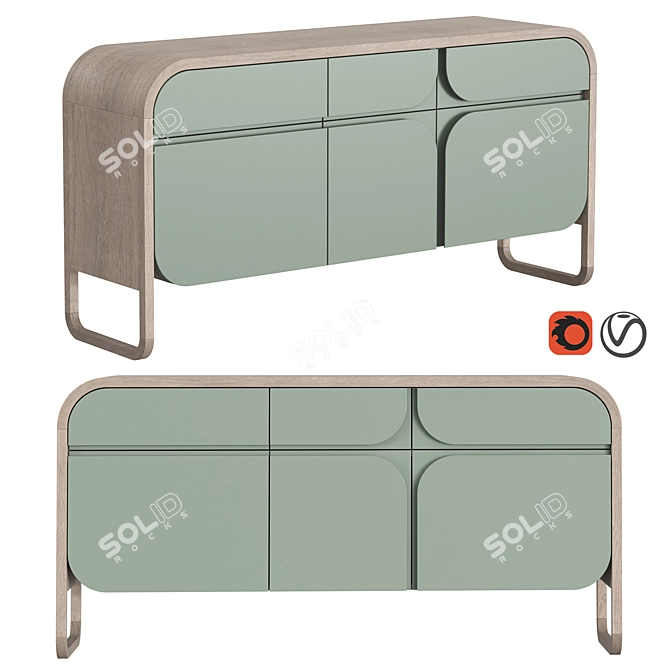 Modern Oak 3-Drawer Chest 3D model image 4