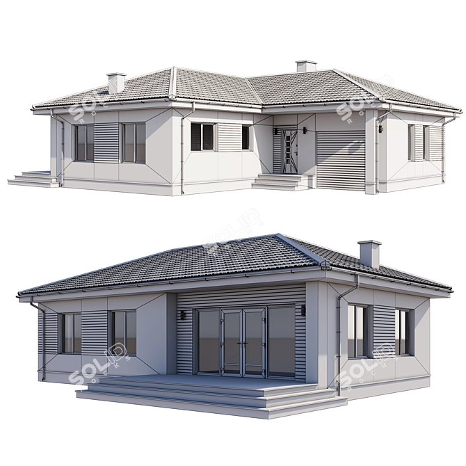 Single Story House with Garage 3D model image 4