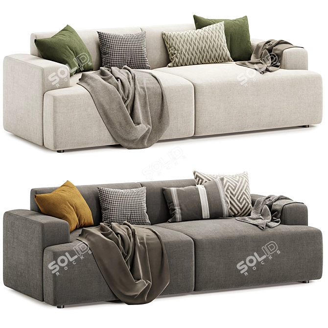 Stylish Melva Sofa with Cushions 3D model image 1