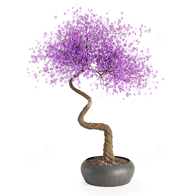 Purple Bonsai Flower Miniature Decor 3D model image 3