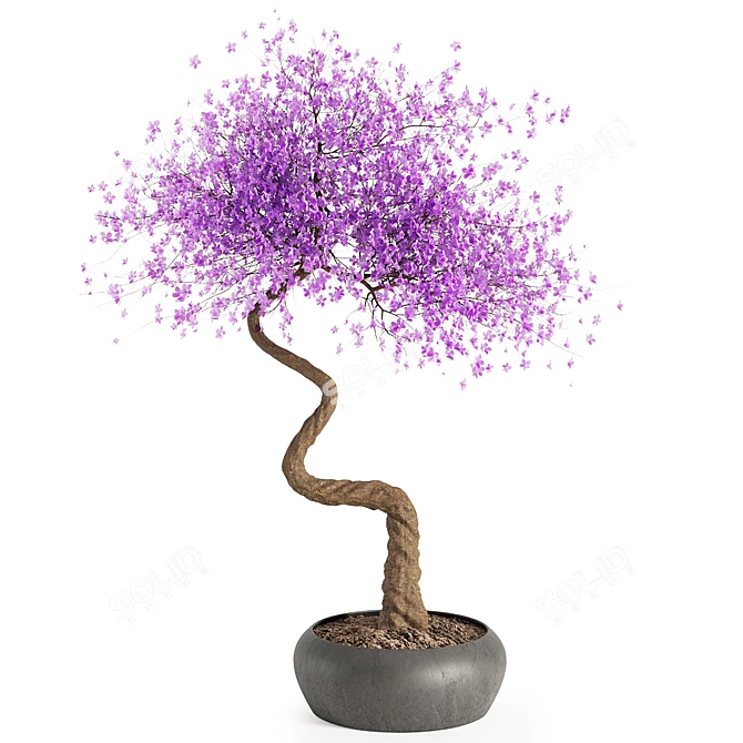 Purple Bonsai Flower Miniature Decor 3D model image 1